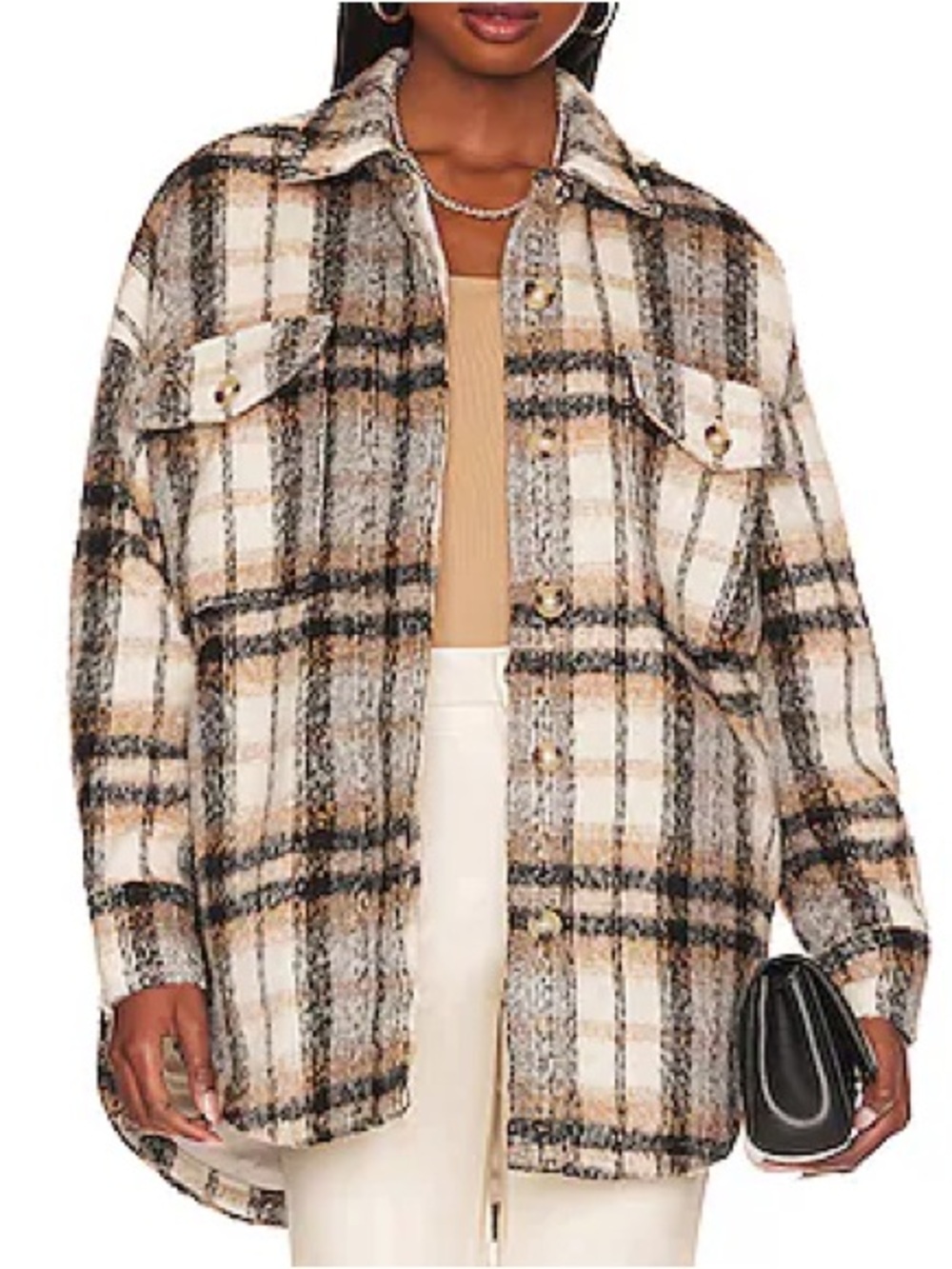 Good American Plaid Oversized Shaket Shirt Jacket XS Small Fall